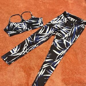 Fabletics Black and Blue Leaf Print Activewear Set